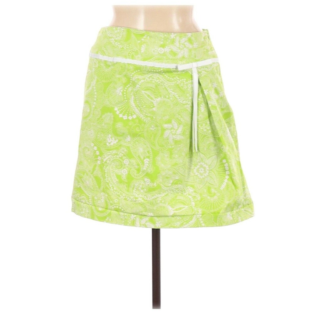 Briggs New York Skirt Womens 8 Green Paisley Casual Ruched Detail